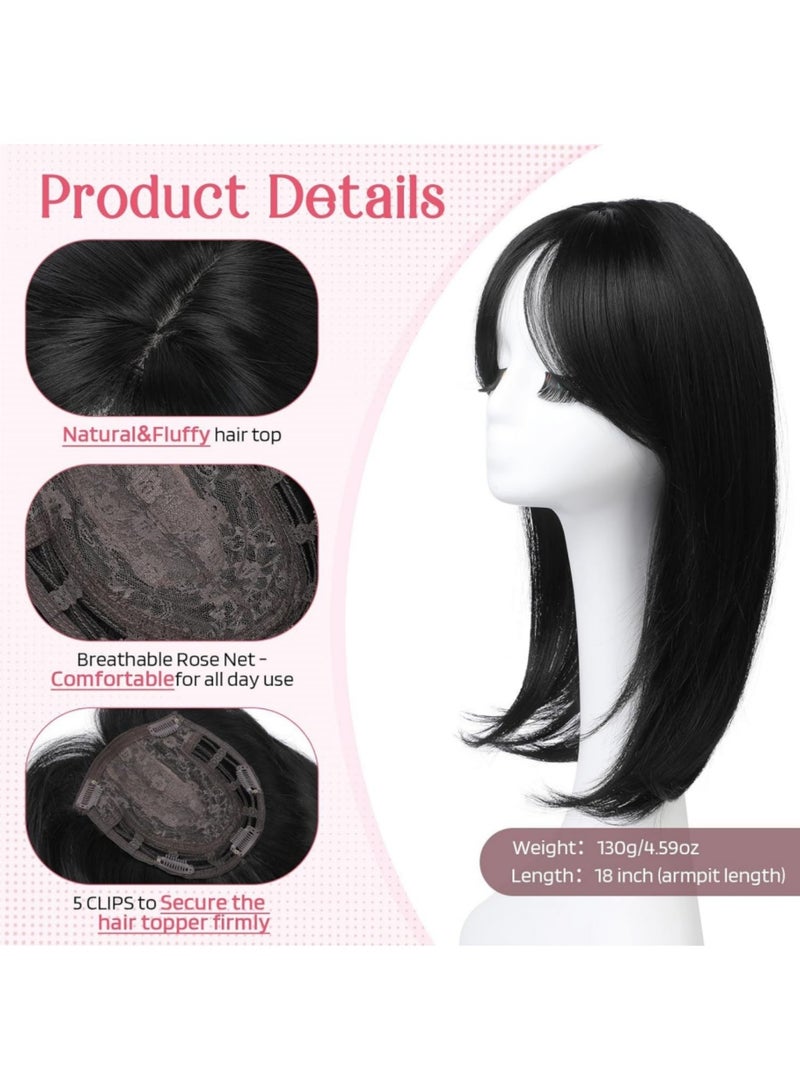 saykfoe Hair Topper, Long Layered Topper with Bangs for Women with Thinning Hair 18 Inch Slightly Curled Ends Wiglets Synthetic Fiber Pieces for Women - Black - Image 3